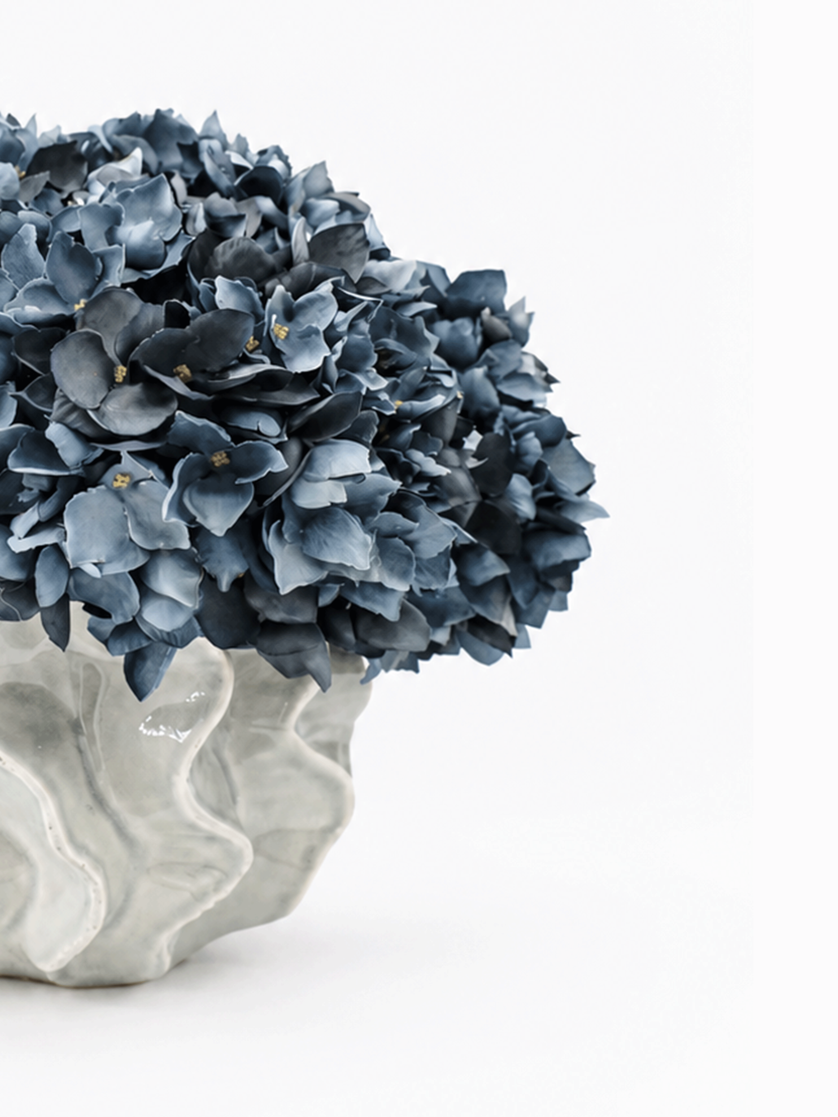 Valencia Vase with Dark Blue Hydrangeas