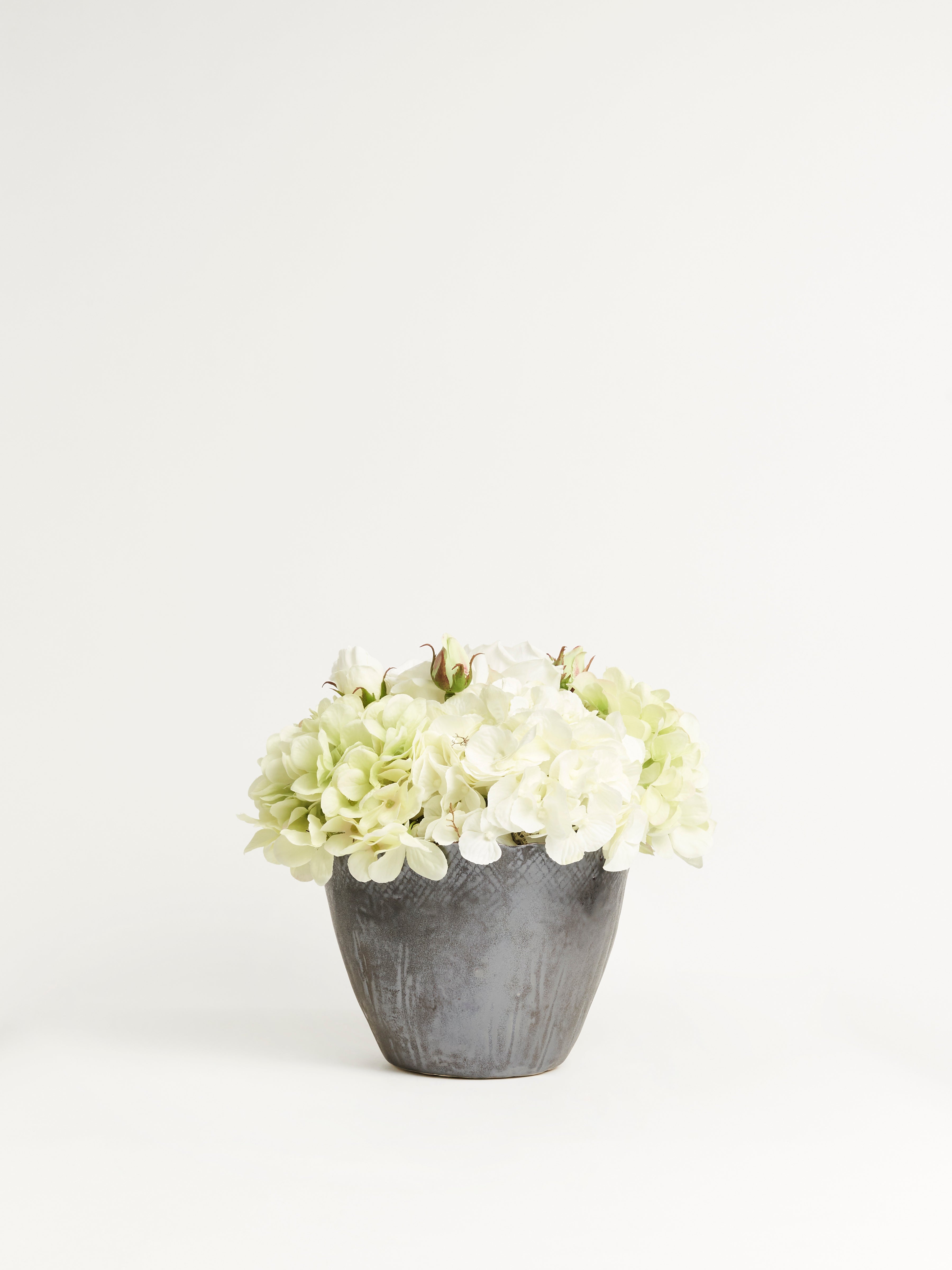 Bronze Vase with Hydrangeas and Roses