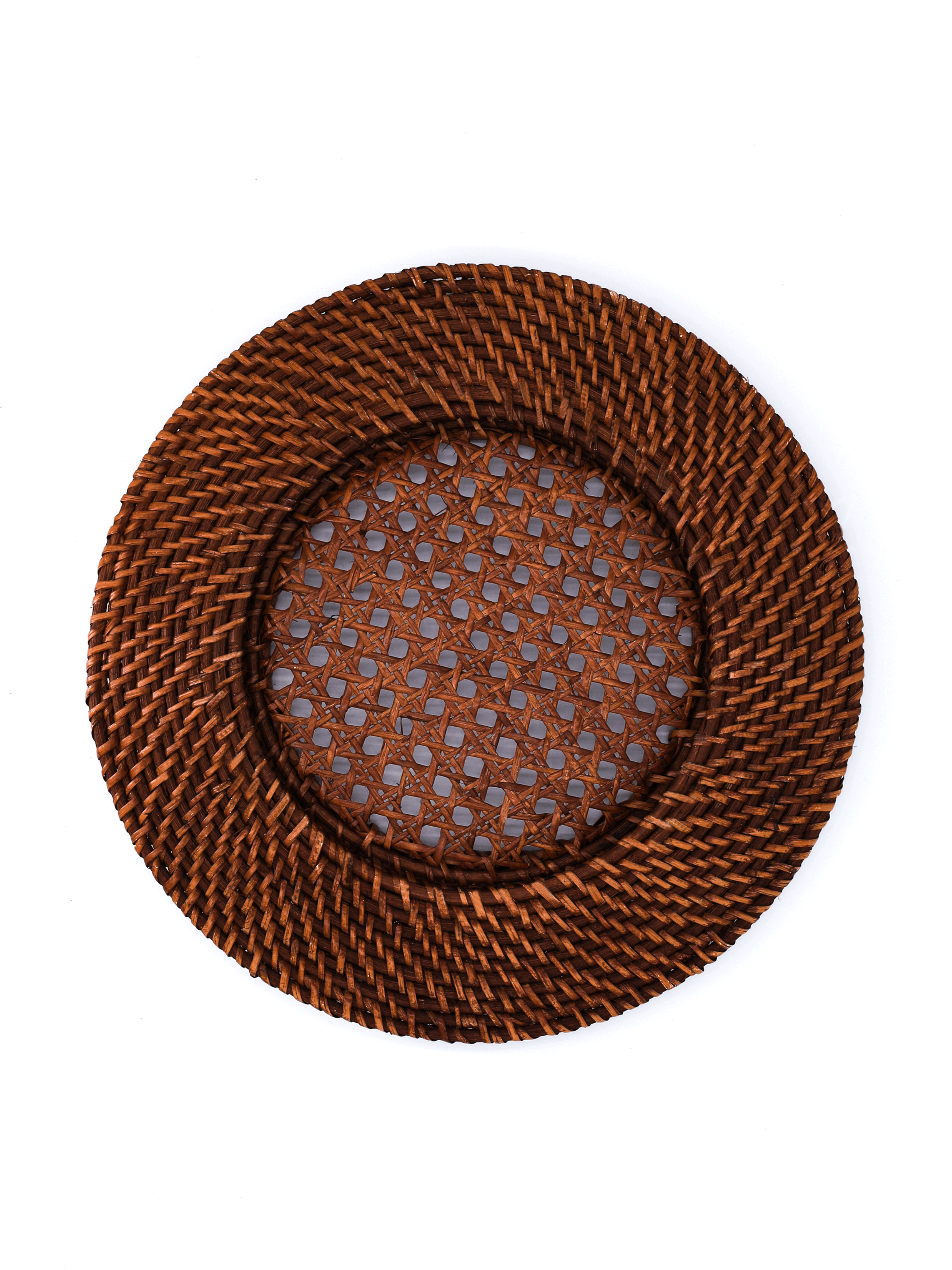 A round brown rattan charger placemat