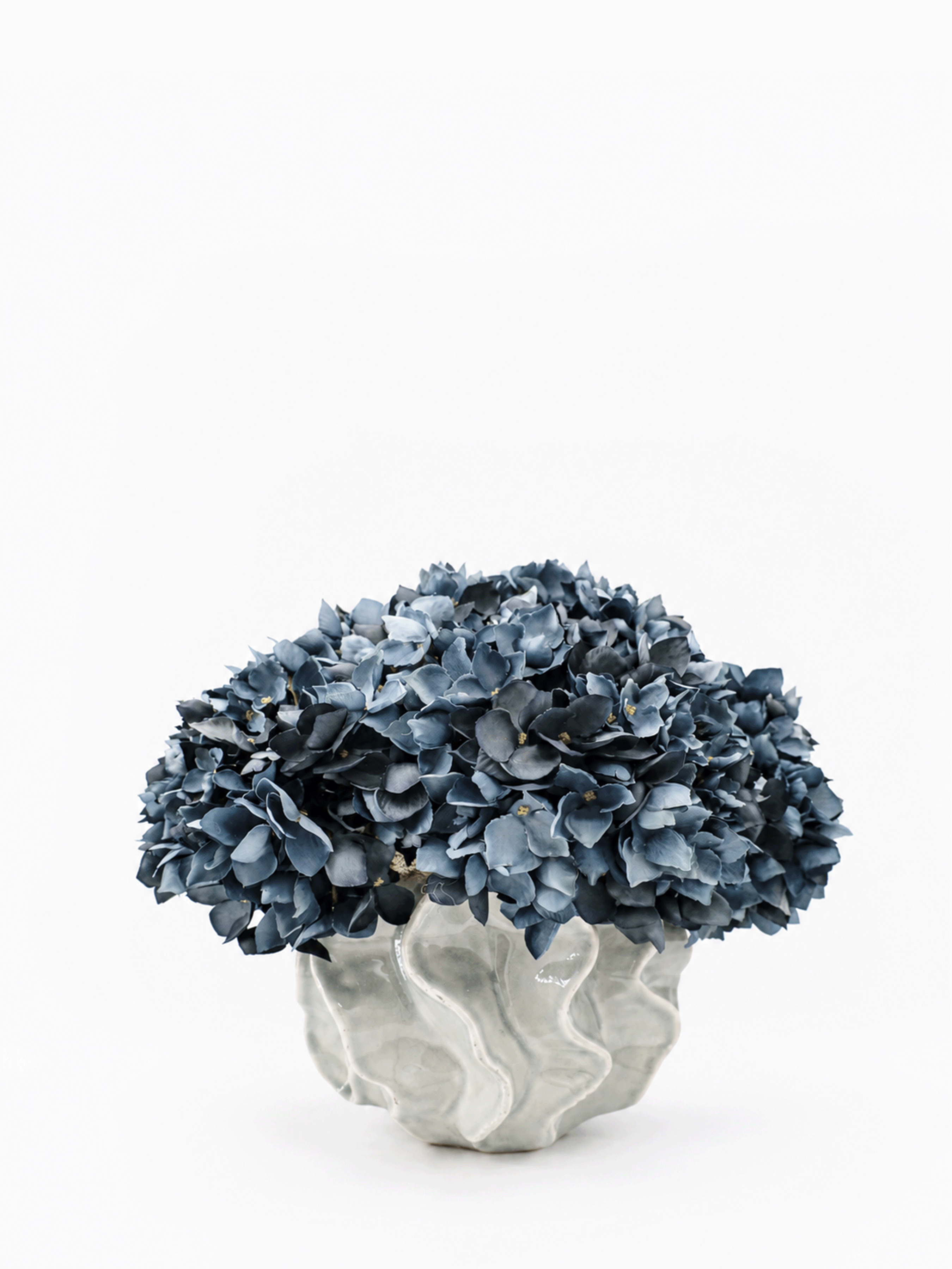 Valencia Vase with Dark Blue Hydrangeas